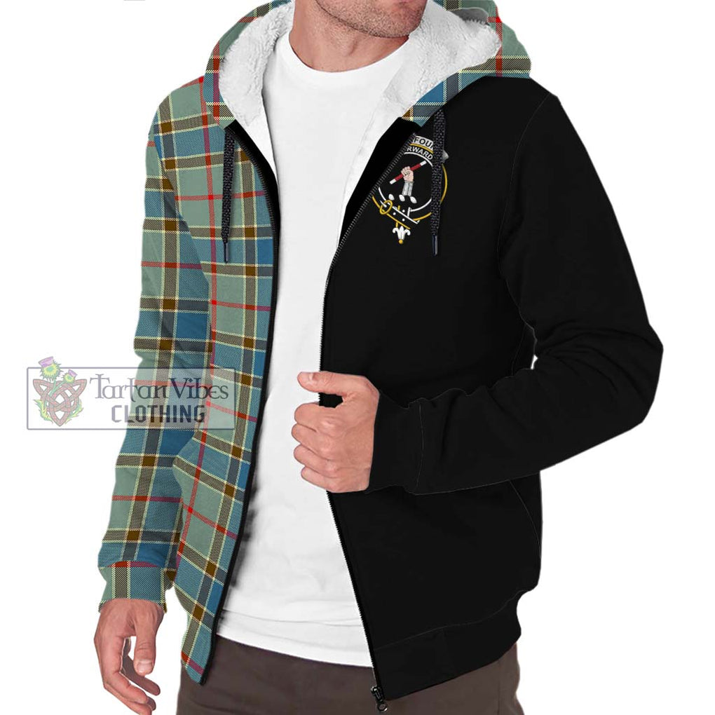 Balfour Blue Tartan Sherpa Hoodie with Family Crest and Half Of Me Style Unisex S - Tartanvibesclothing Shop