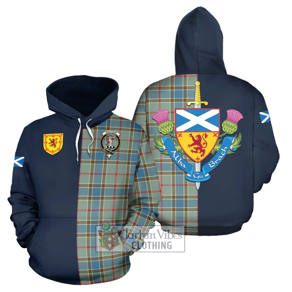 Tartan Vibes Clothing Balfour Blue Tartan Hoodie with Scottish Lion Royal Arm Half Style