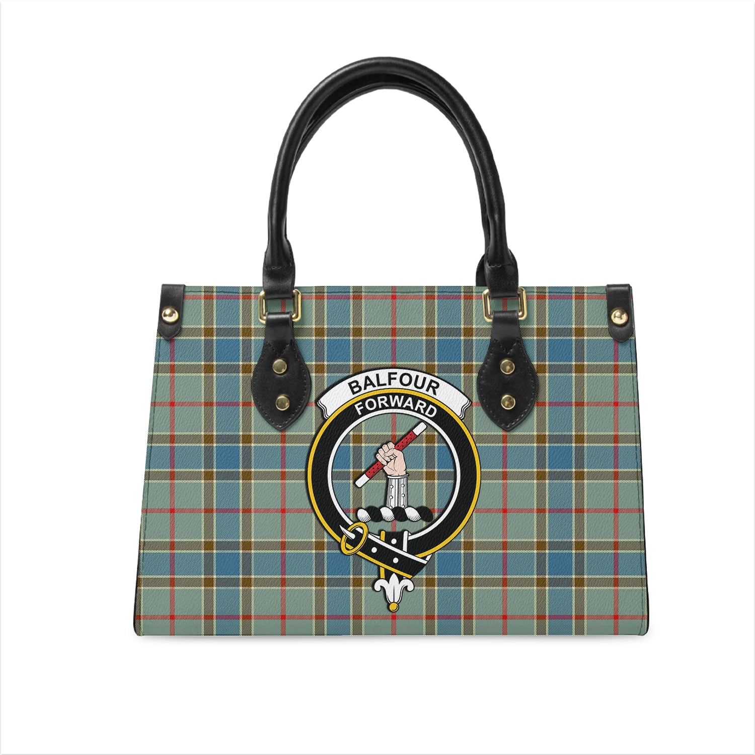 Balfour Blue Tartan Leather Bag with Family Crest One Size 29*11*20 cm - Tartanvibesclothing