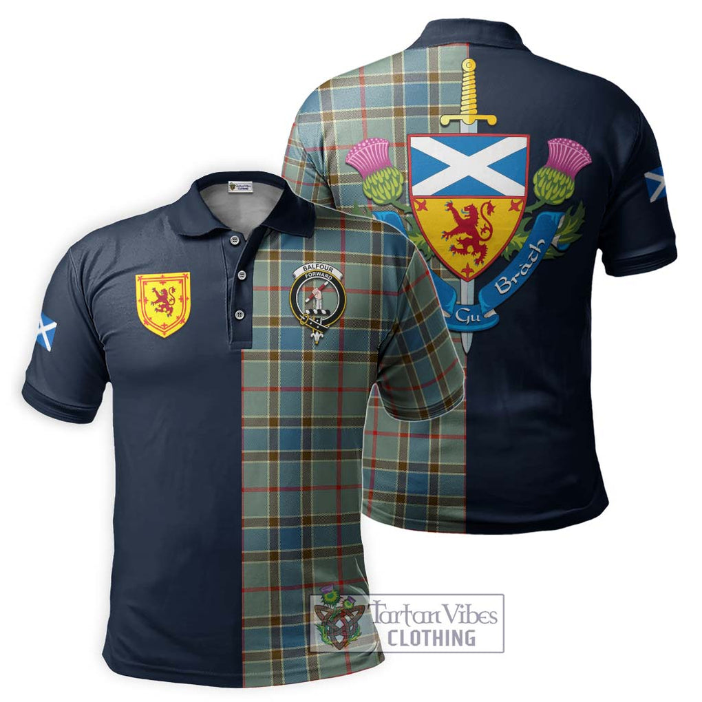 Tartan Vibes Clothing Balfour Blue Tartan Polo Shirt with Scottish Lion Royal Arm Half Style