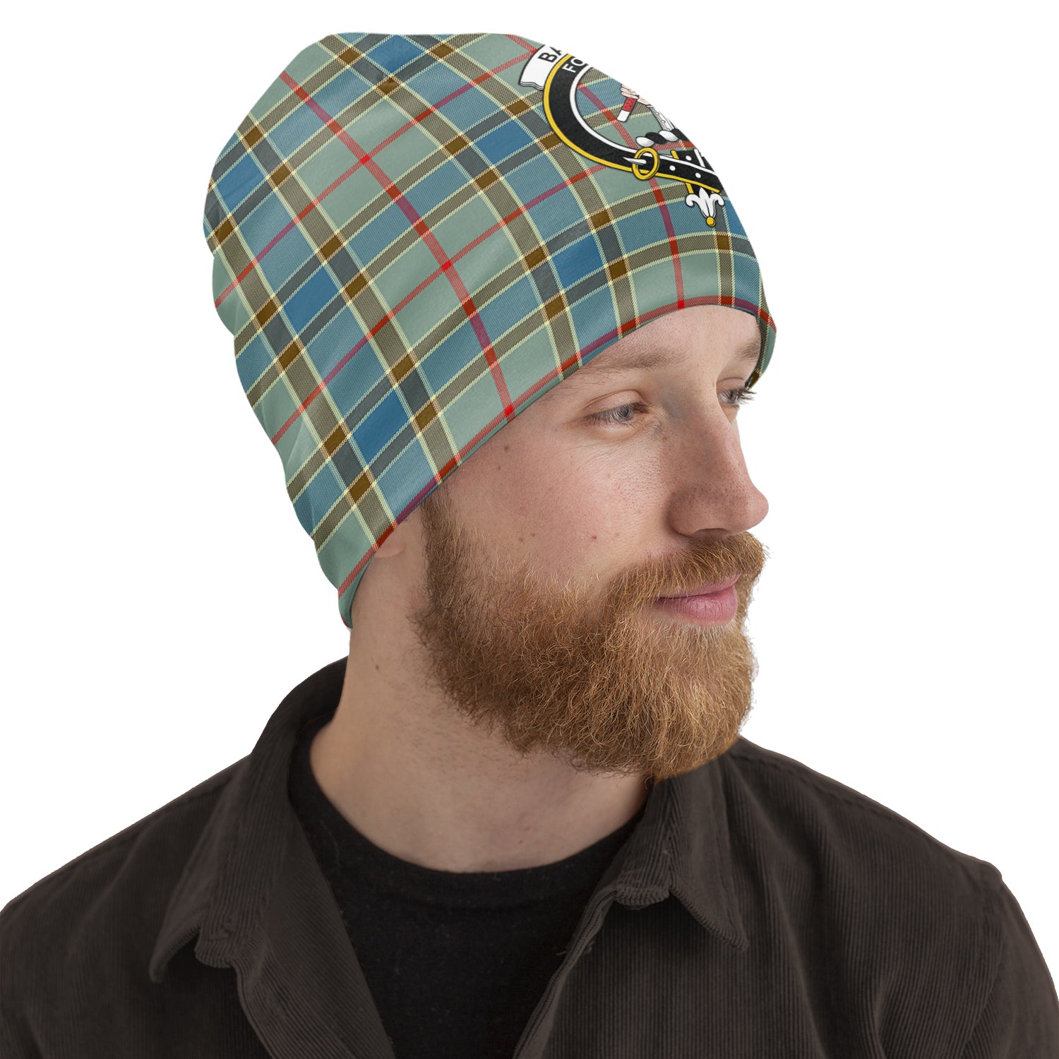 Balfour Blue Tartan Beanies Hat with Family Crest One Size 10.5*10.2 inches - Tartan Vibes Clothing