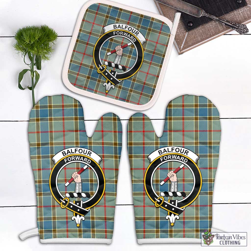 Tartan Vibes Clothing Balfour Blue Tartan Combo Oven Mitt & Pot-Holder with Family Crest