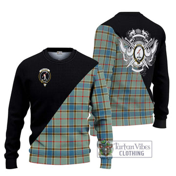 Balfour Blue Tartan Ugly Sweater with Family Crest and Military Logo Style