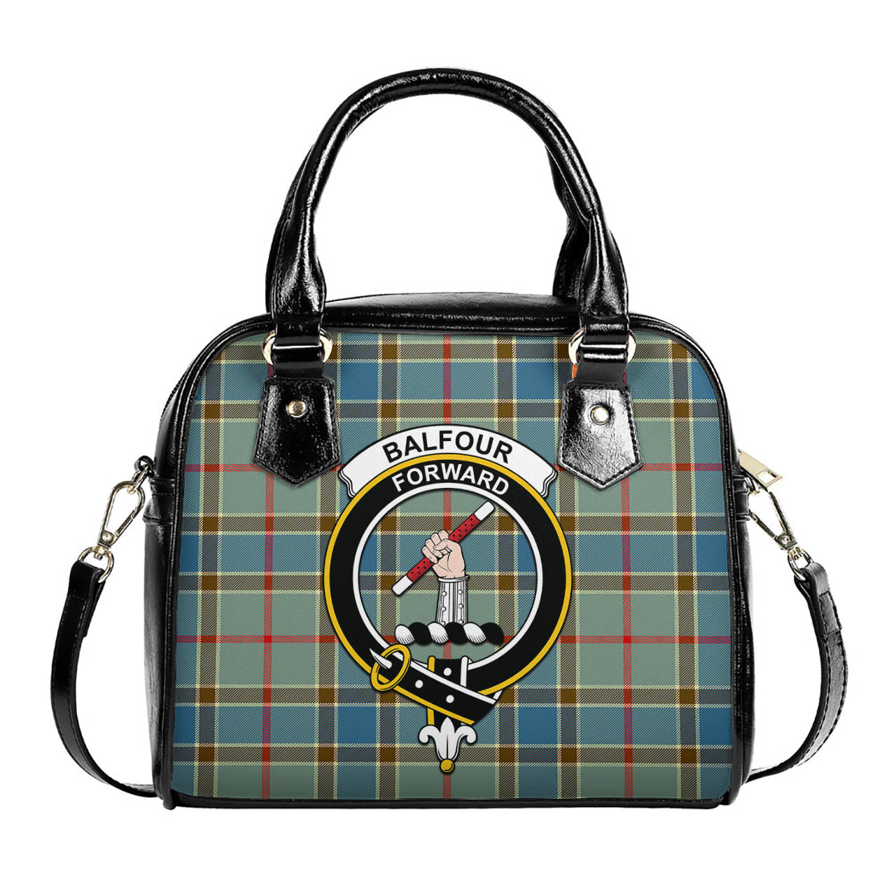 Balfour Blue Tartan Shoulder Handbags with Family Crest One Size 6*25*22 cm - Tartanvibesclothing