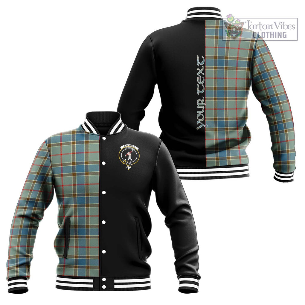 Balfour Blue Tartan Baseball Jacket with Family Crest and Half Of Me Style Unisex - Tartanvibesclothing Shop