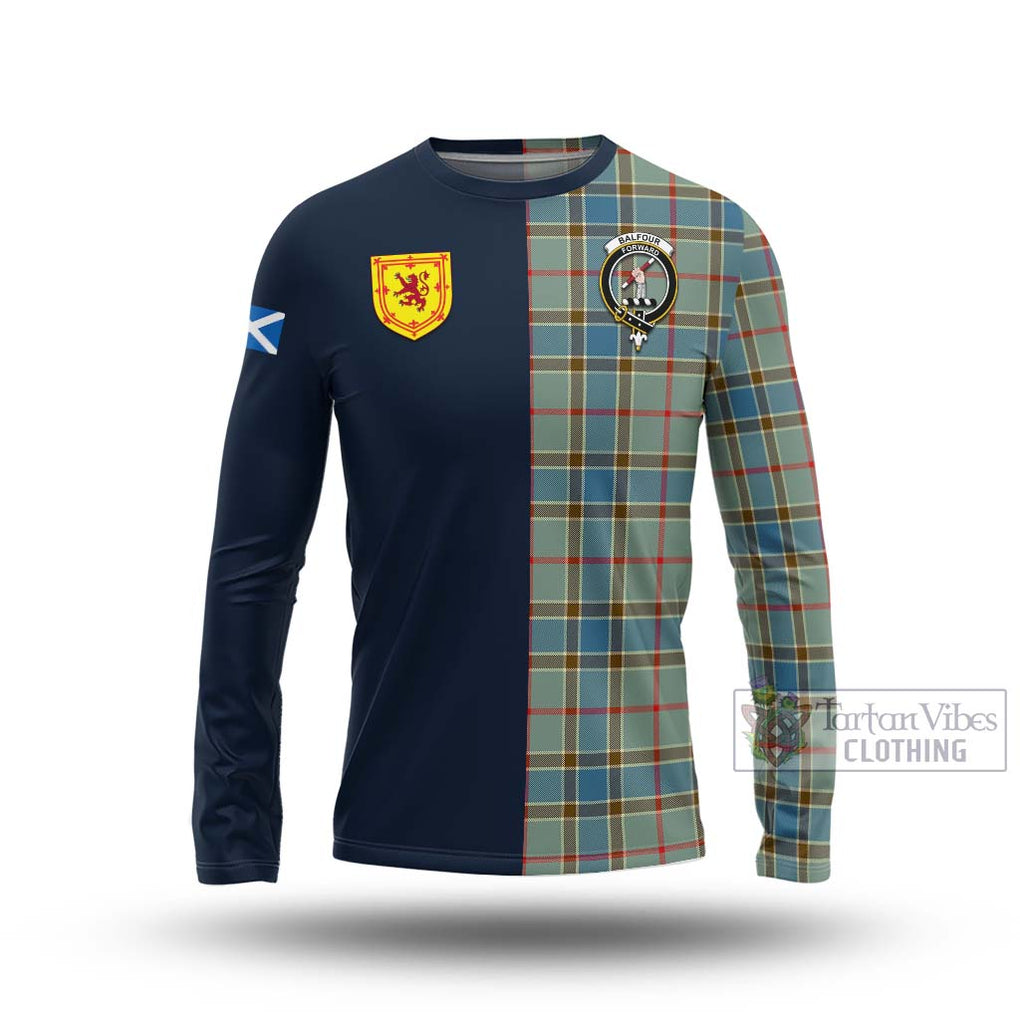 Tartan Vibes Clothing Balfour Blue Tartan Long Sleeve T-Shirt with Scottish Lion Royal Arm Half Style