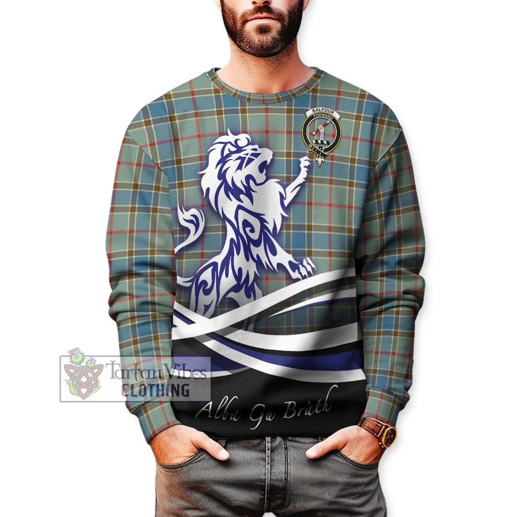 Balfour Blue Tartan Sweatshirt with Alba Gu Brath Regal Lion Emblem Unisex - Tartanvibesclothing Shop