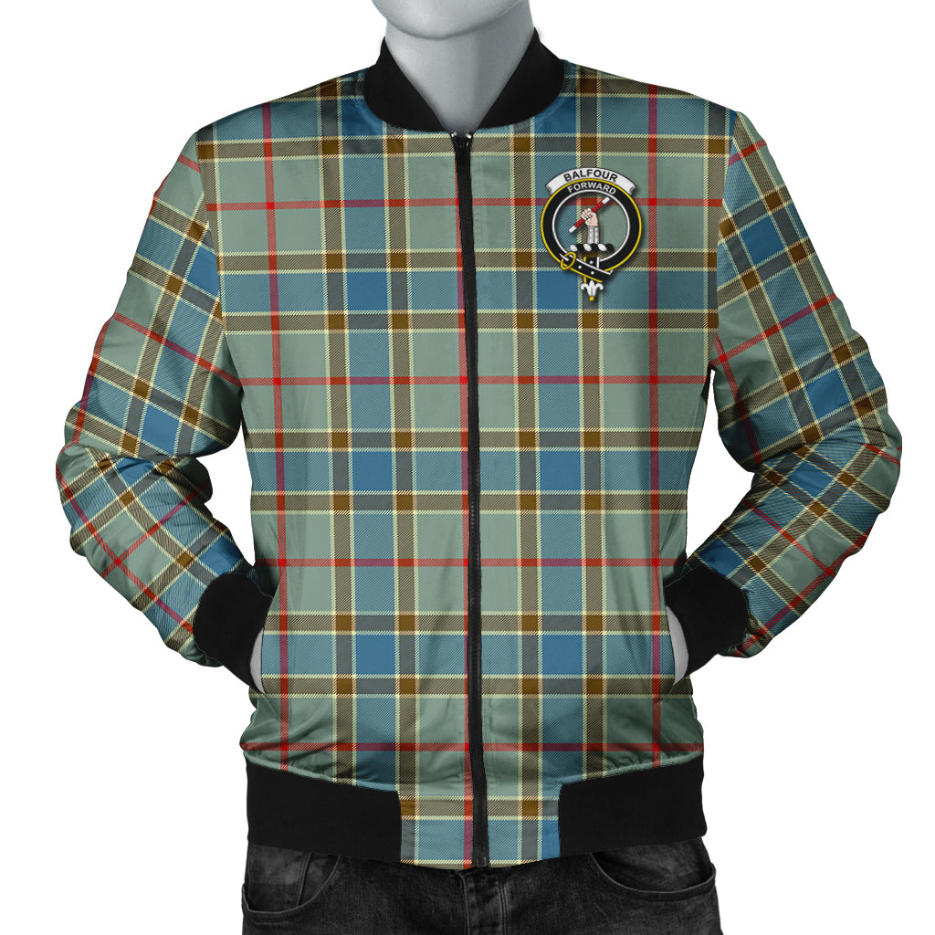 Balfour Blue Tartan Bomber Jacket with Family Crest Unisex - Tartanvibesclothing