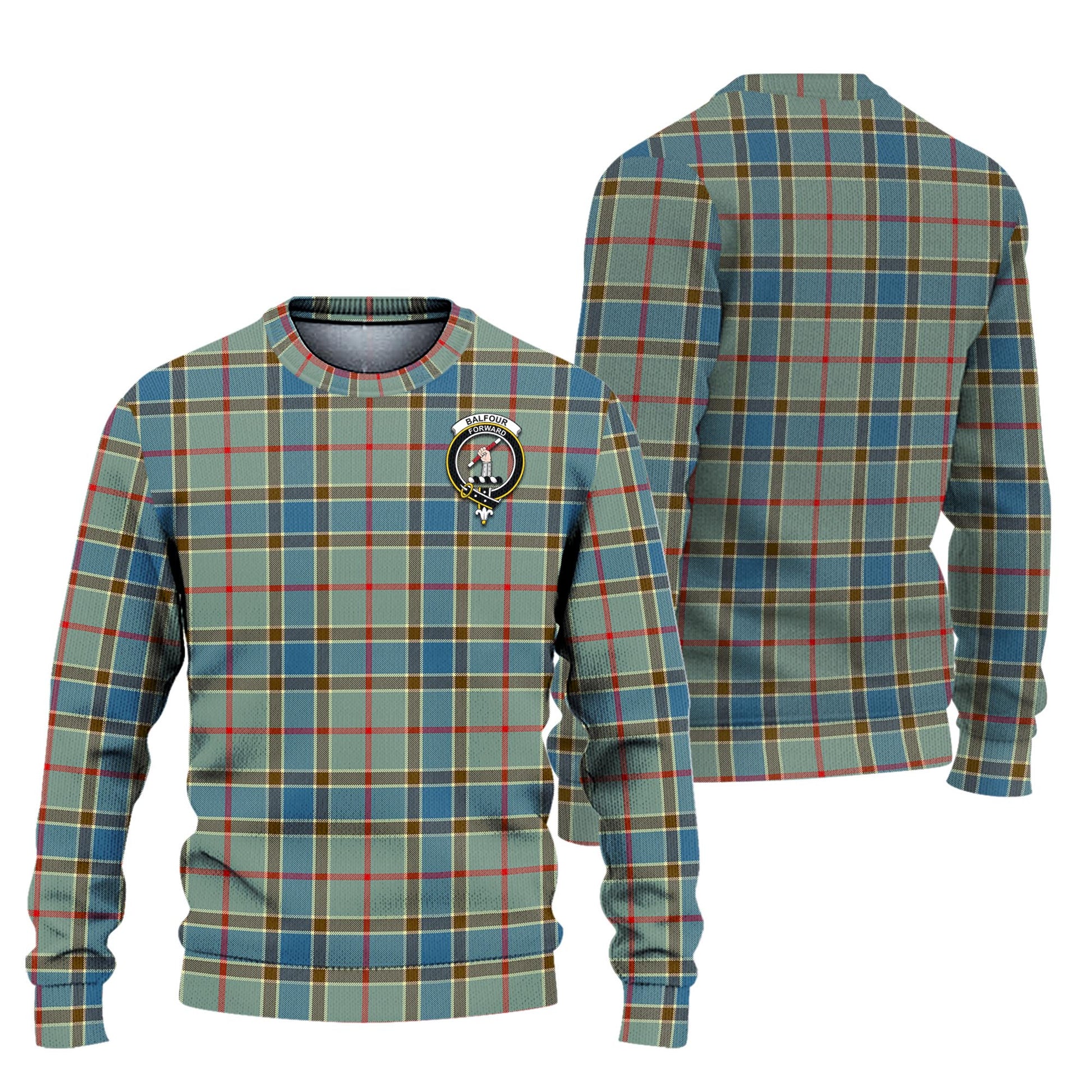 Balfour Blue Tartan Knitted Sweater with Family Crest Unisex - Tartanvibesclothing