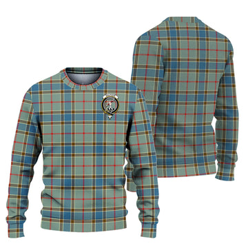 Balfour Blue Tartan Knitted Sweater with Family Crest