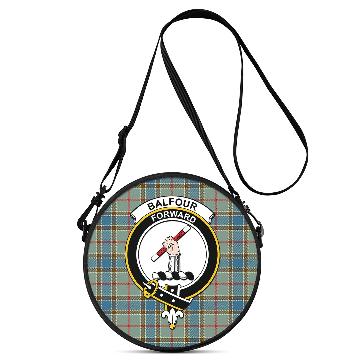 Balfour Blue Tartan Round Satchel Bags with Family Crest One Size 9*9*2.7 inch - Tartanvibesclothing