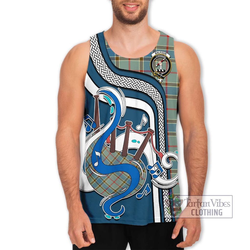 Balfour Blue Tartan Men's Tank Top with Epic Bagpipe Style Men - Tartanvibesclothing Shop