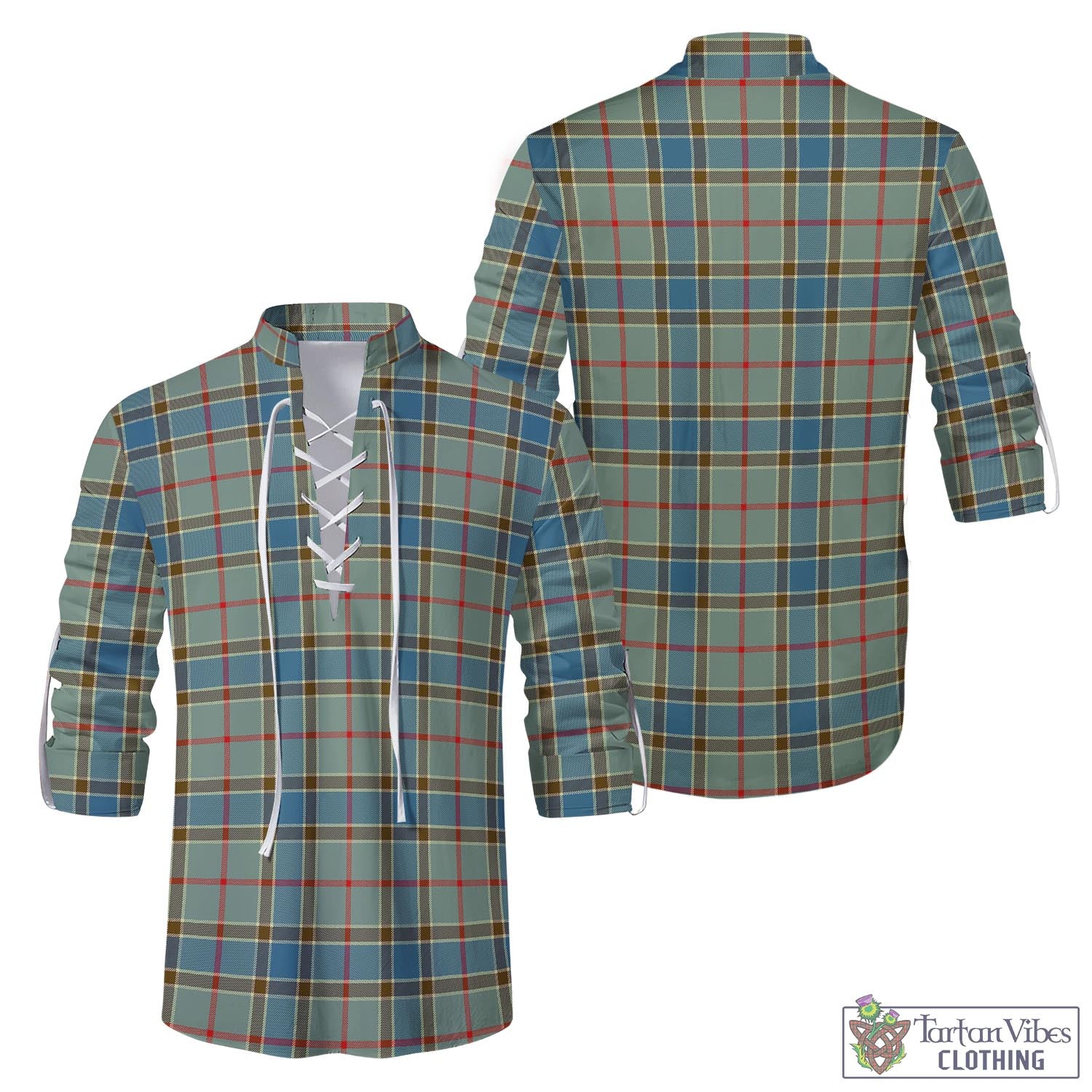 Tartan Vibes Clothing Balfour Blue Tartan Men's Scottish Traditional Jacobite Ghillie Kilt Shirt