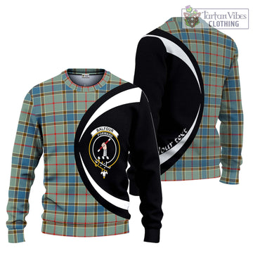 Balfour Blue Tartan Ugly Sweater with Family Crest Circle Style