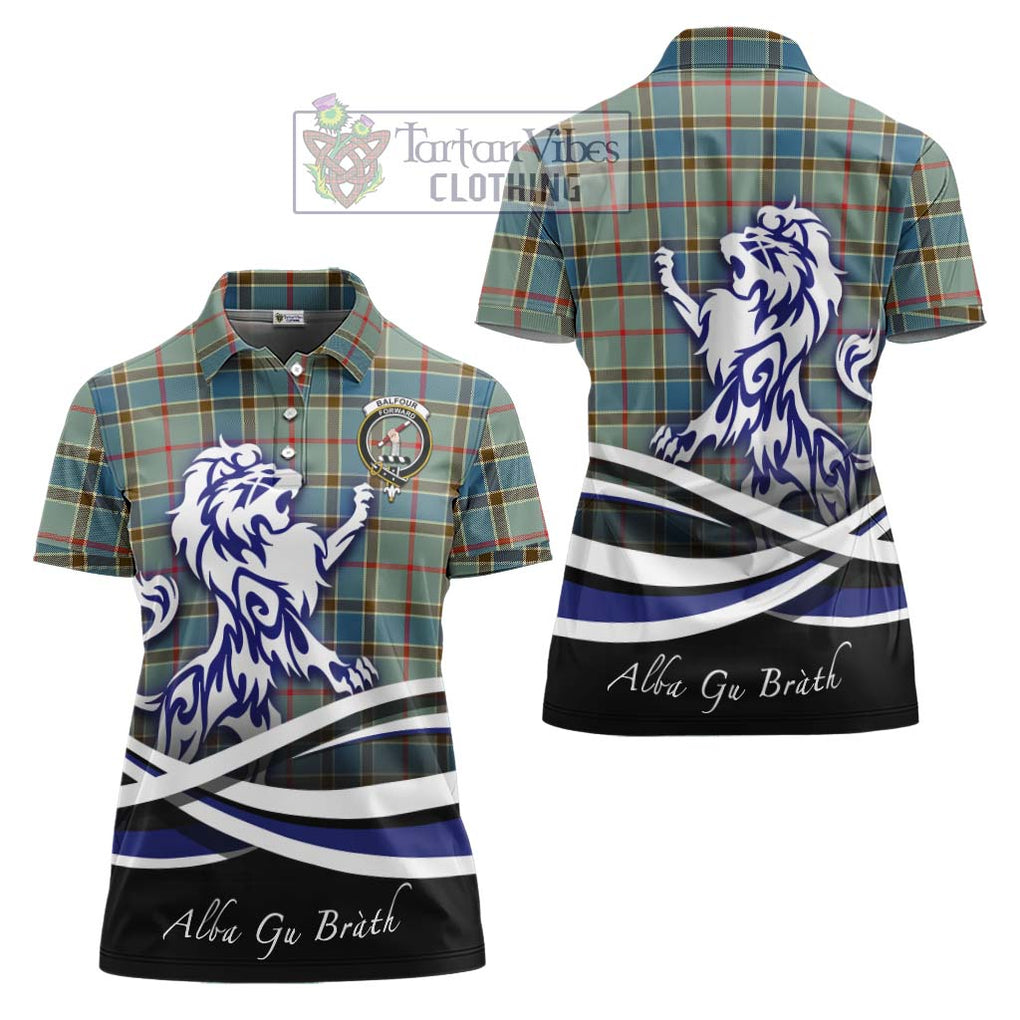 Balfour Blue Tartan Women's Polo Shirt with Alba Gu Brath Regal Lion Emblem Women - Tartanvibesclothing Shop