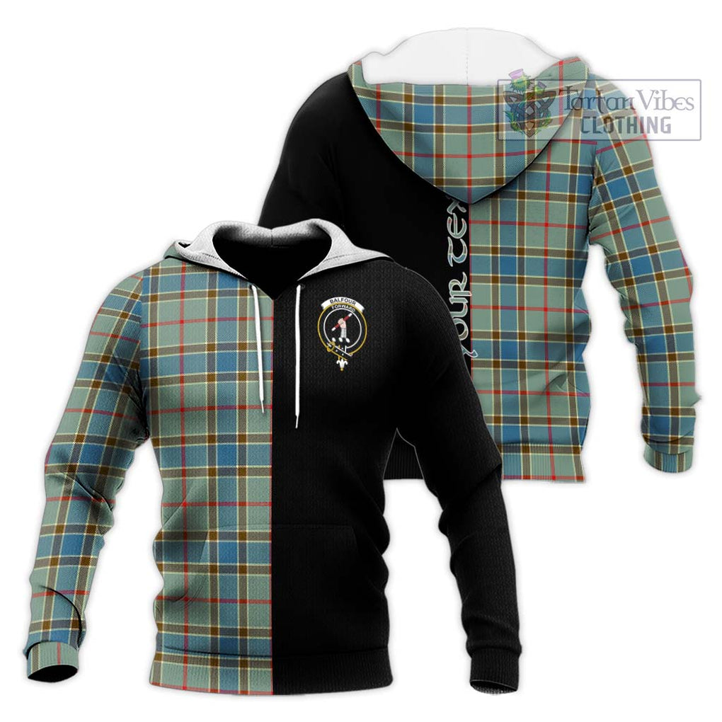 Balfour Blue Tartan Knitted Hoodie with Family Crest and Half Of Me Style Unisex Knitted Pullover Hoodie - Tartanvibesclothing Shop