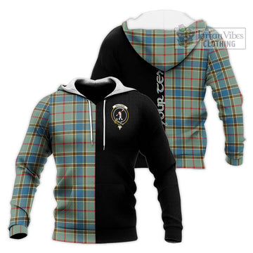 Balfour Blue Tartan Knitted Hoodie with Family Crest and Half Of Me Style