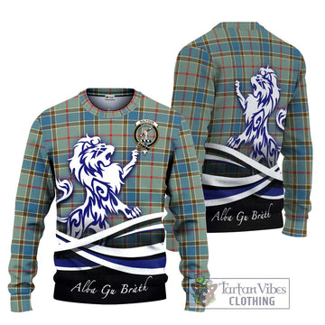 Balfour Blue Tartan Knitted Sweater with Alba Gu Brath Regal Lion Emblem