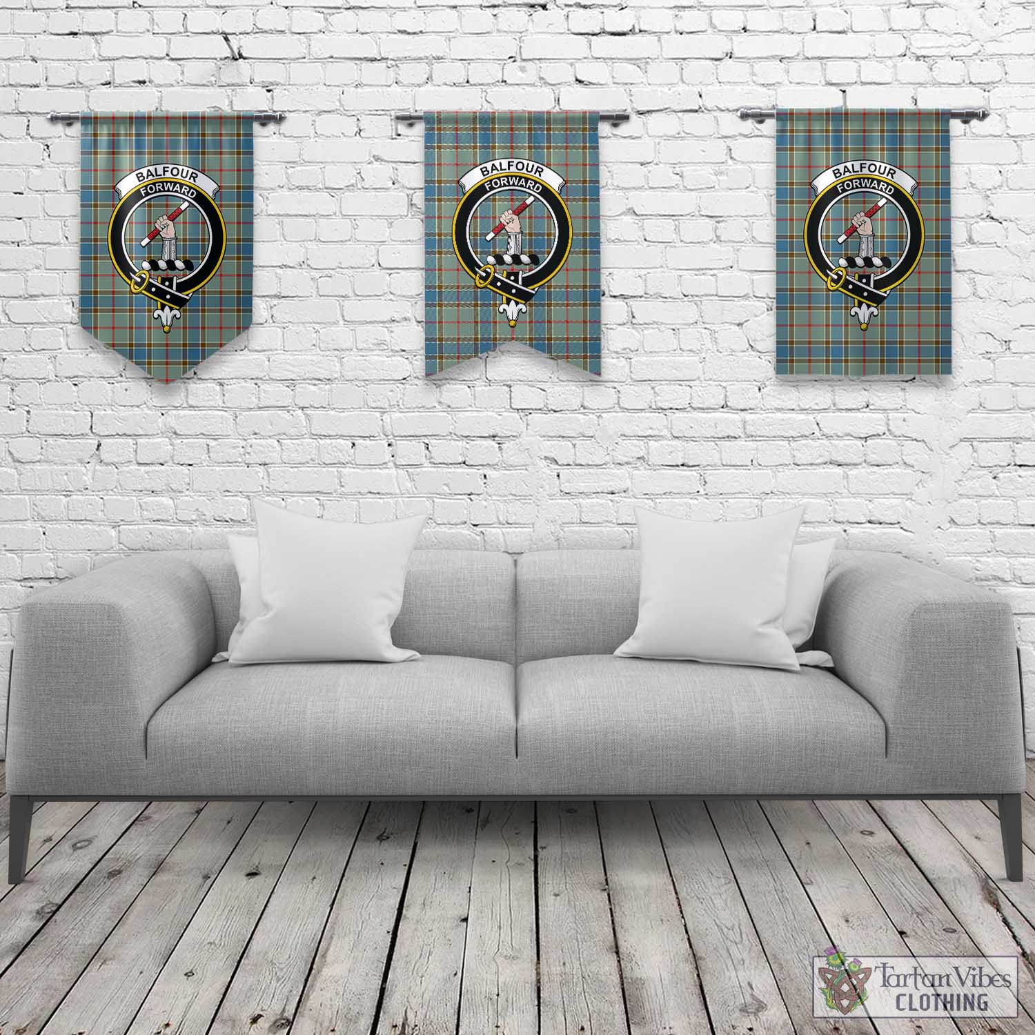 Tartan Vibes Clothing Balfour Blue Tartan Gonfalon, Tartan Banner with Family Crest