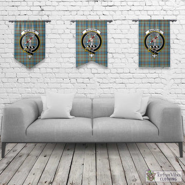 Balfour Blue Tartan Gonfalon, Tartan Banner with Family Crest