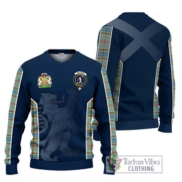 Balfour Blue Tartan Knitted Sweater with Family Crest and Lion Rampant Vibes Sport Style