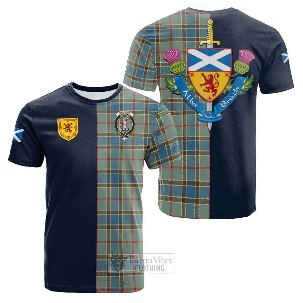 Tartan Vibes Clothing Balfour Blue Tartan Cotton T-shirt with Scottish Lion Royal Arm Half Style