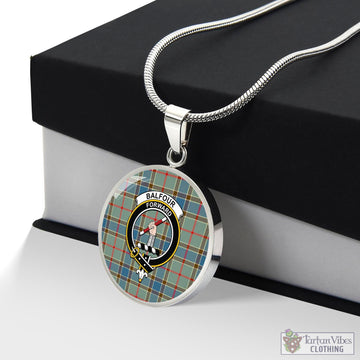 Balfour Blue Tartan Circle Necklace with Family Crest