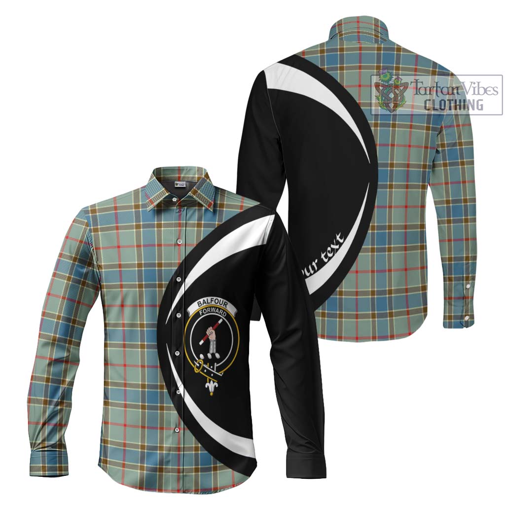 Tartan Vibes Clothing Balfour Blue Tartan Long Sleeve Button Up with Family Crest Circle Style