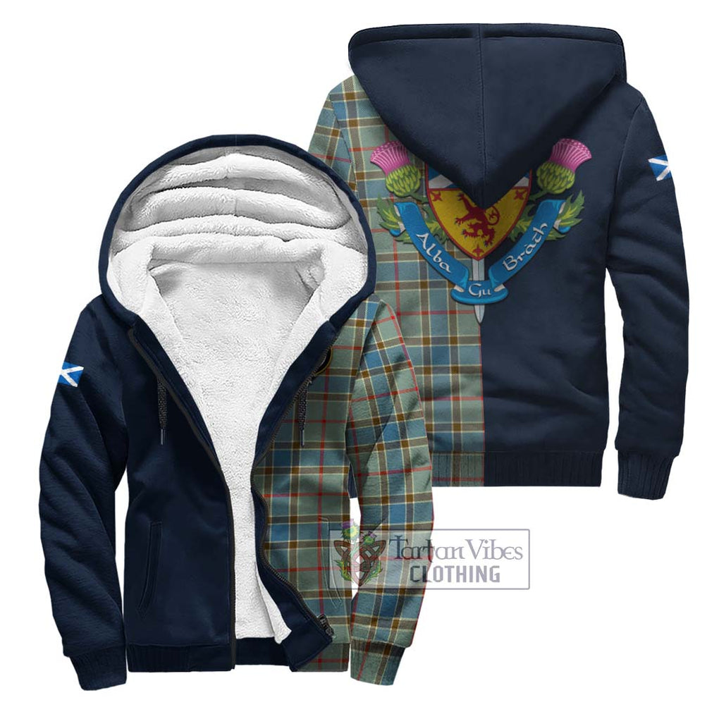 Tartan Vibes Clothing Balfour Blue Tartan Sherpa Hoodie with Scottish Lion Royal Arm Half Style