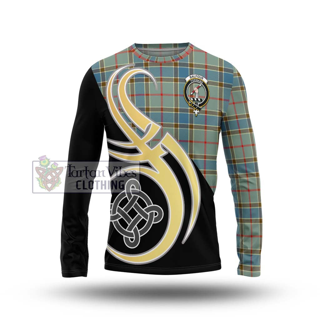 Balfour Blue Tartan Long Sleeve T-Shirt with Family Crest and Celtic Symbol Style Unisex - Tartan Vibes Clothing