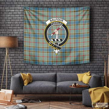 Balfour Blue Tartan Tapestry Wall Hanging and Home Decor for Room with Family Crest