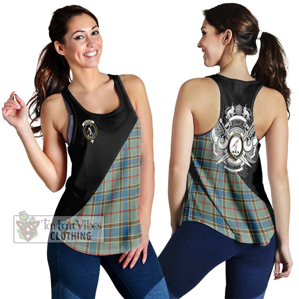 Balfour Blue Tartan Women's Racerback Tanks with Family Crest and Military Logo Style 4XL - Tartanvibesclothing Shop