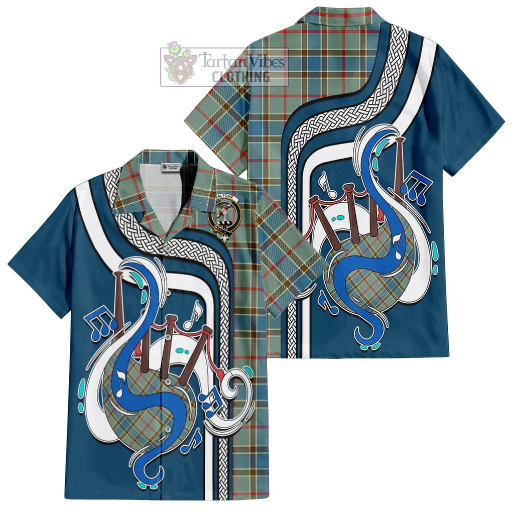 Balfour Blue Tartan Short Sleeve Button Shirt with Epic Bagpipe Style Kid - Tartanvibesclothing Shop