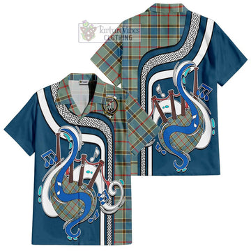 Balfour Blue Tartan Short Sleeve Button Shirt with Epic Bagpipe Style