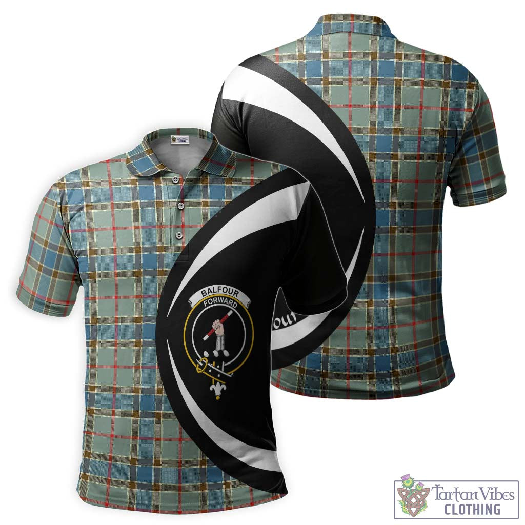 Tartan Vibes Clothing Balfour Blue Tartan Men's Polo Shirt with Family Crest Circle Style