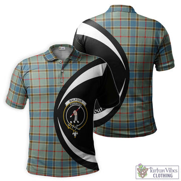 Balfour Blue Tartan Men's Polo Shirt with Family Crest Circle Style