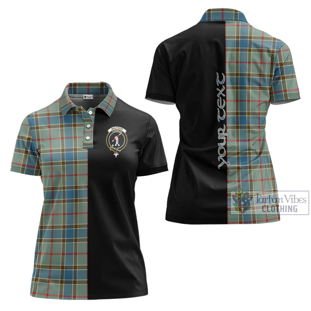 Balfour Blue Tartan Women's Polo Shirt with Family Crest and Half Of Me Style Women - Tartanvibesclothing Shop