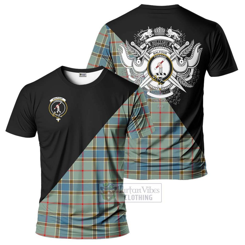 Balfour Blue Tartan T-Shirt with Family Crest and Military Logo Style Kid's Shirt - Tartanvibesclothing Shop