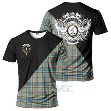 Balfour Blue Tartan T-Shirt with Family Crest and Military Logo Style