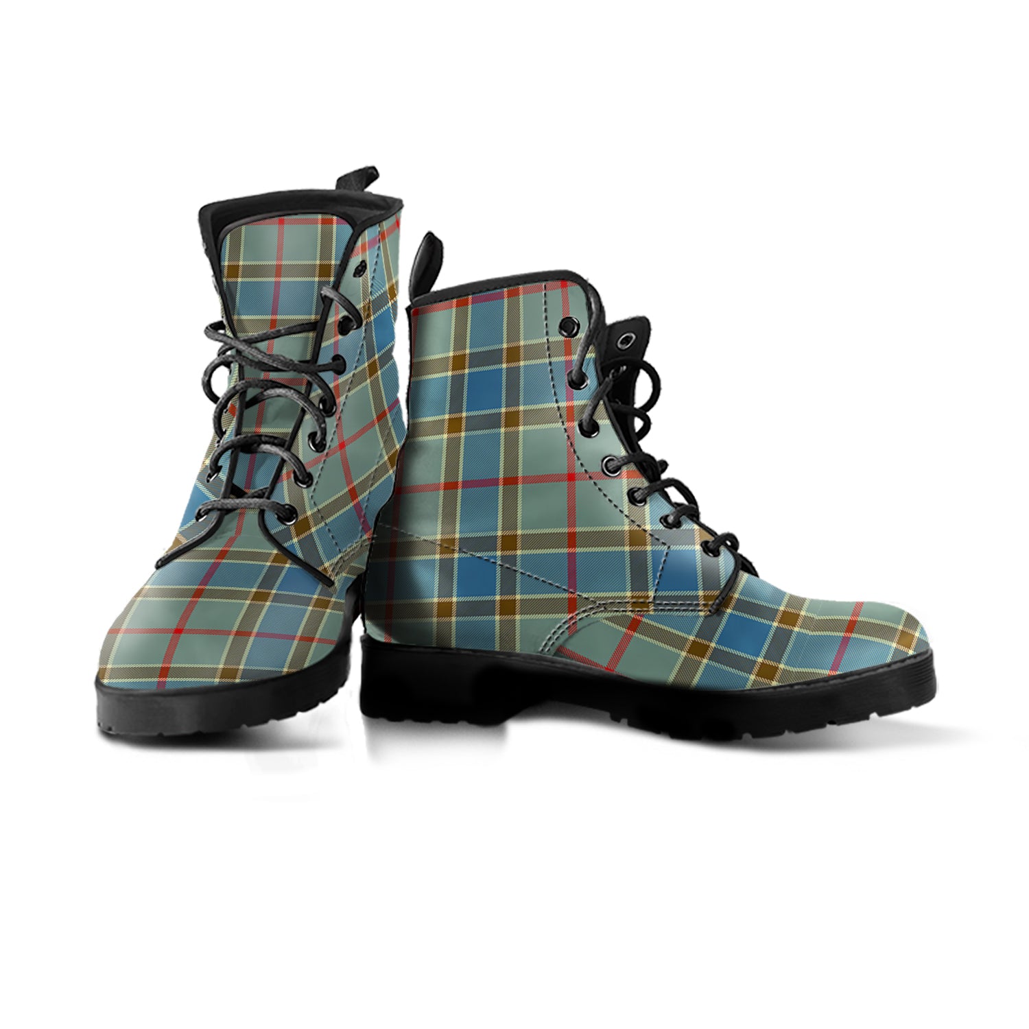 Balfour Blue Tartan Leather Boots - Tartanvibesclothing