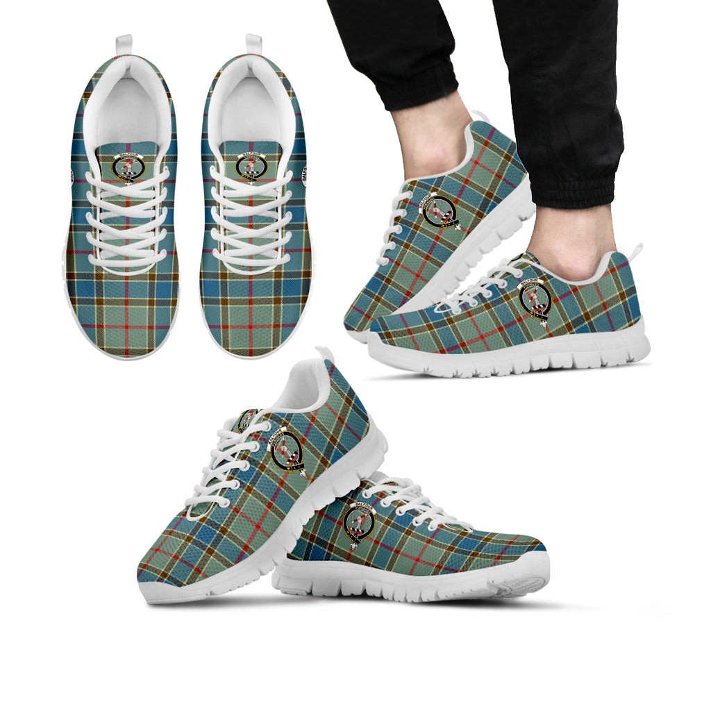 Balfour Blue Tartan Sneakers with Family Crest Kid's Sneakers - Tartan Vibes Clothing