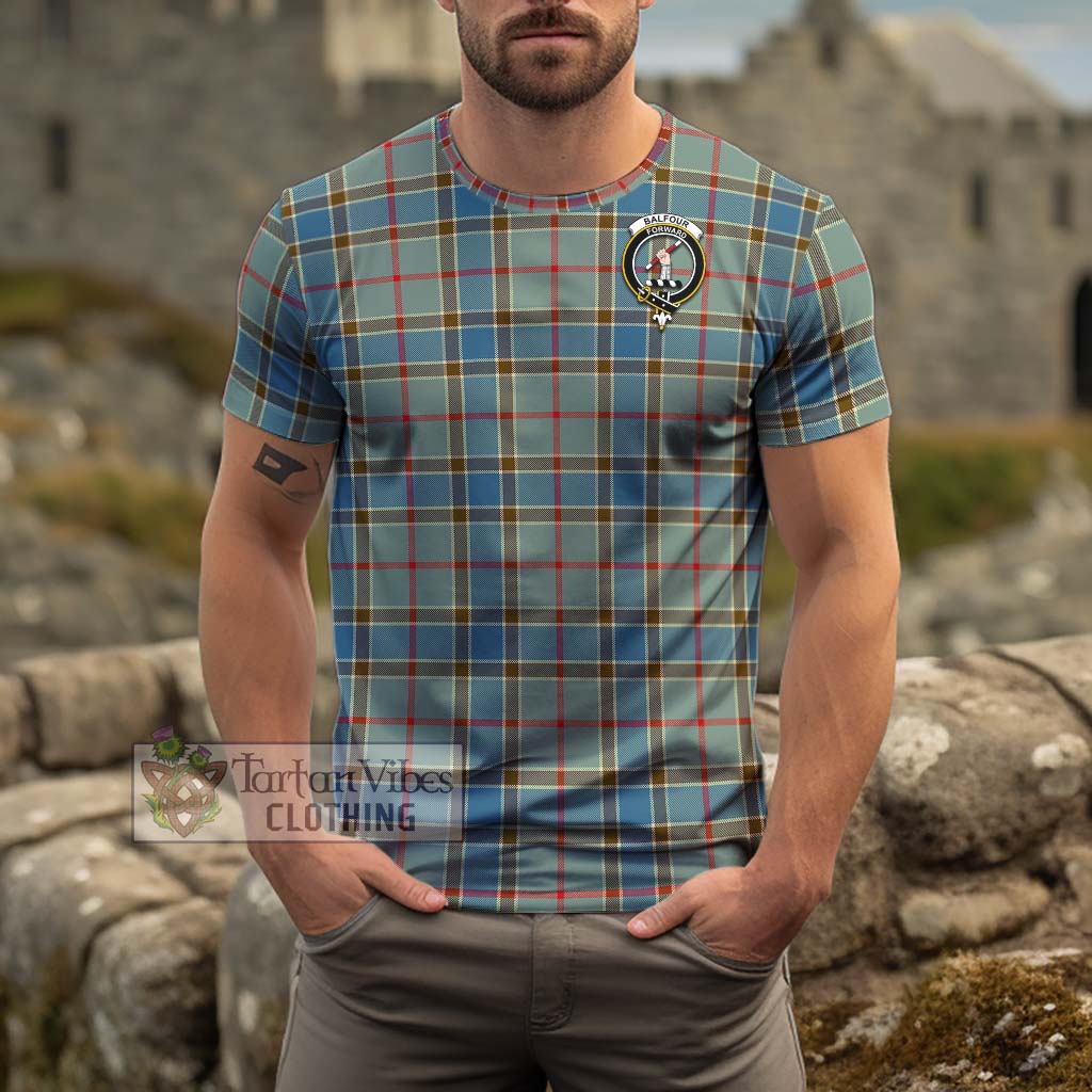 Tartan Vibes Clothing Balfour Blue Tartan Cotton T-Shirt with Family Crest