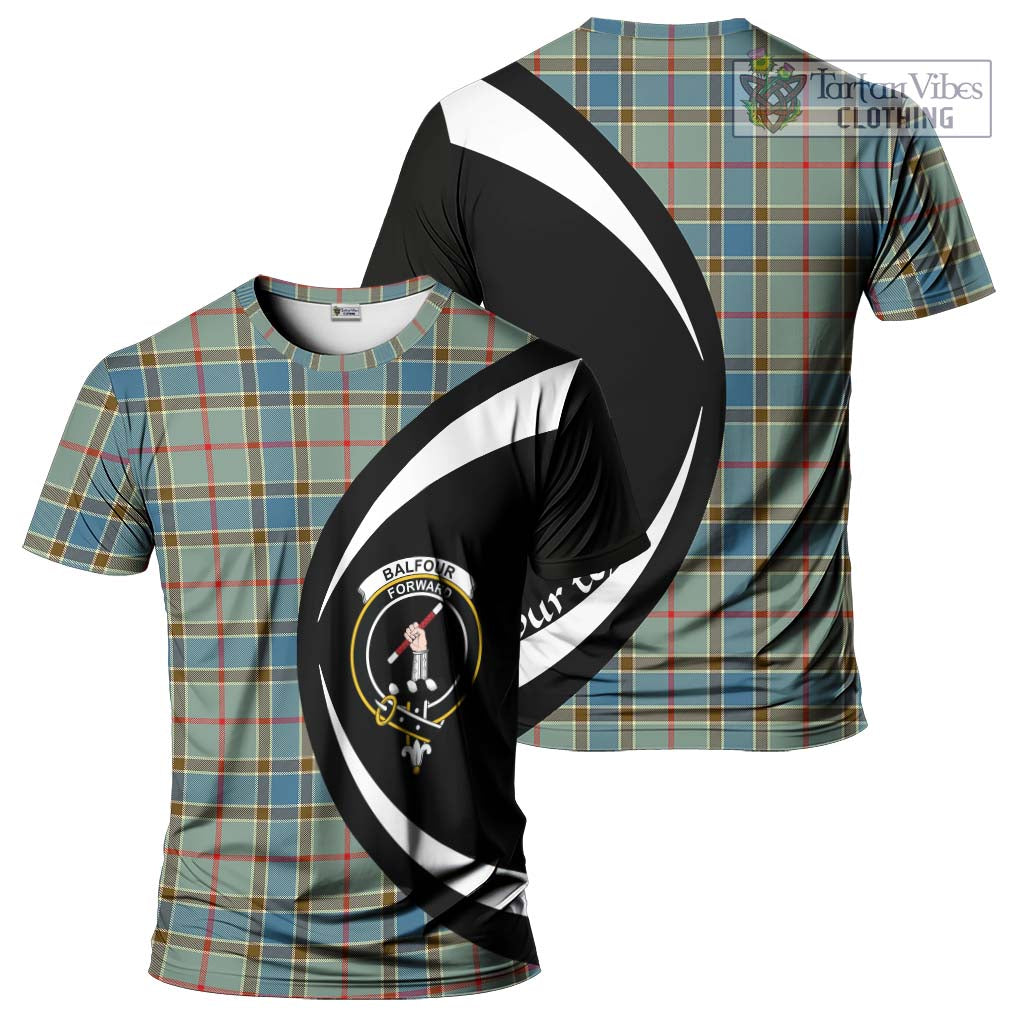 Tartan Vibes Clothing Balfour Blue Tartan T-Shirt with Family Crest Circle Style