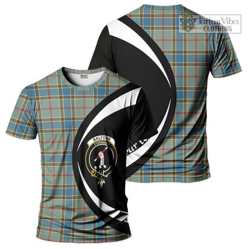 Balfour Blue Tartan T-Shirt with Family Crest Circle Style