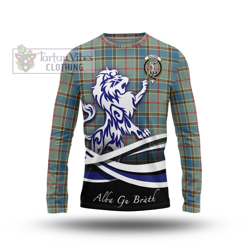 Tartan Vibes Clothing Balfour Blue Tartan Long Sleeve T-Shirt with Alba Gu Brath Regal Lion Emblem