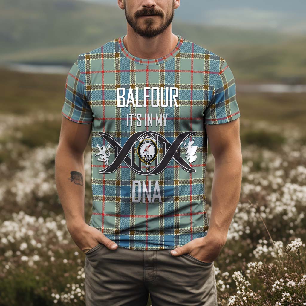Tartan Vibes Clothing Balfour Blue Tartan T-Shirt with Family Crest DNA In Me Style