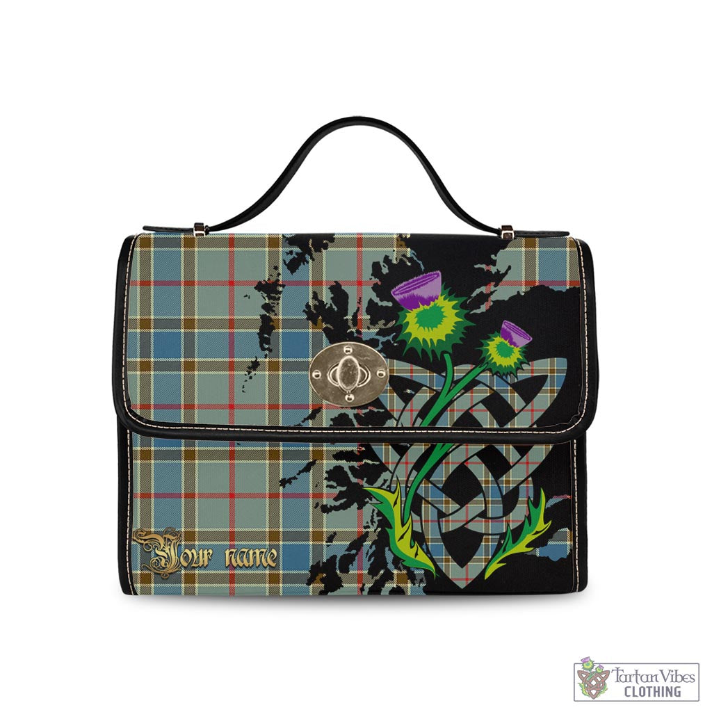 Tartan Vibes Clothing Balfour Blue Tartan Waterproof Canvas Bag with Scotland Map and Thistle Celtic Accents