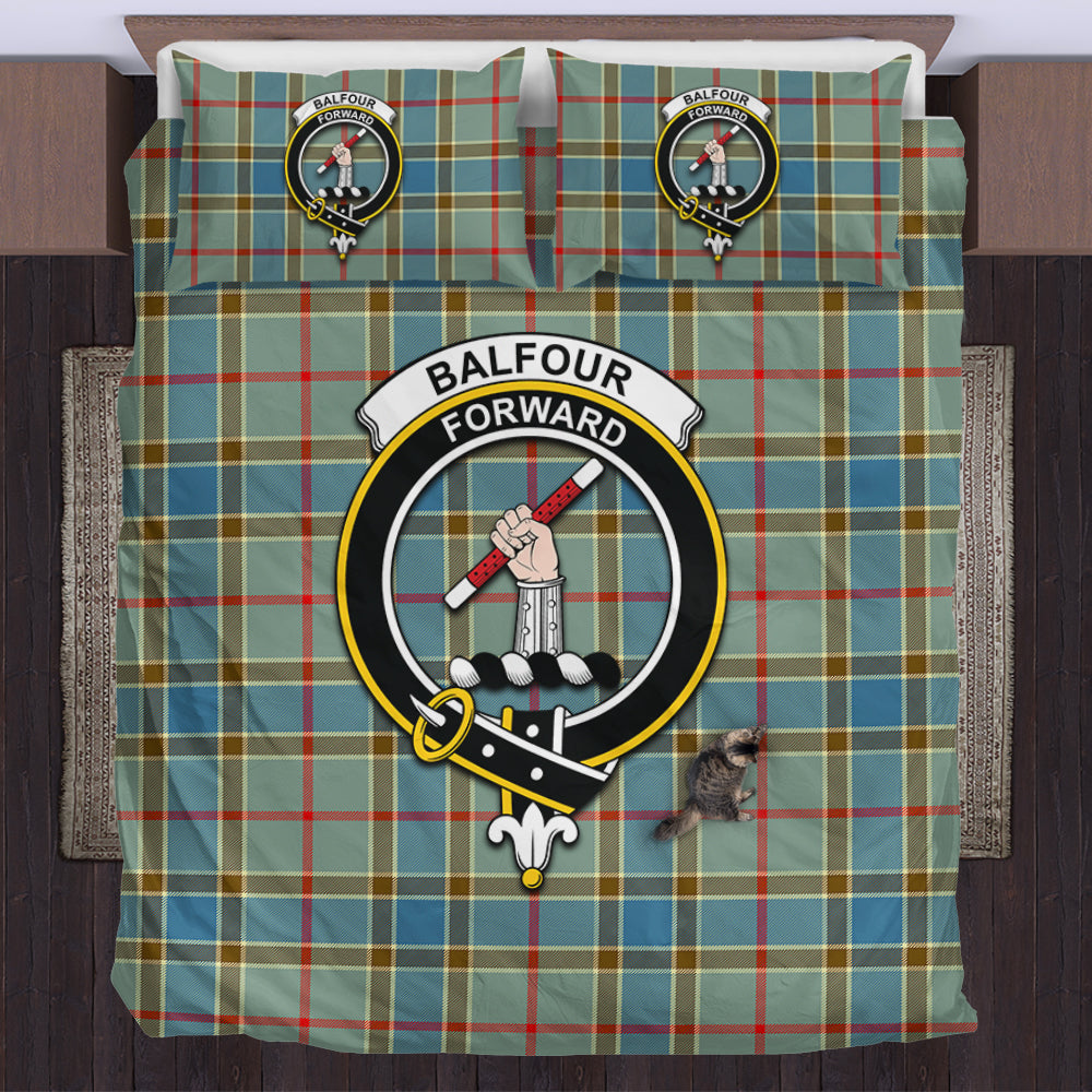 Balfour Blue Tartan Bedding Set with Family Crest US Bedding Set - Tartan Vibes Clothing