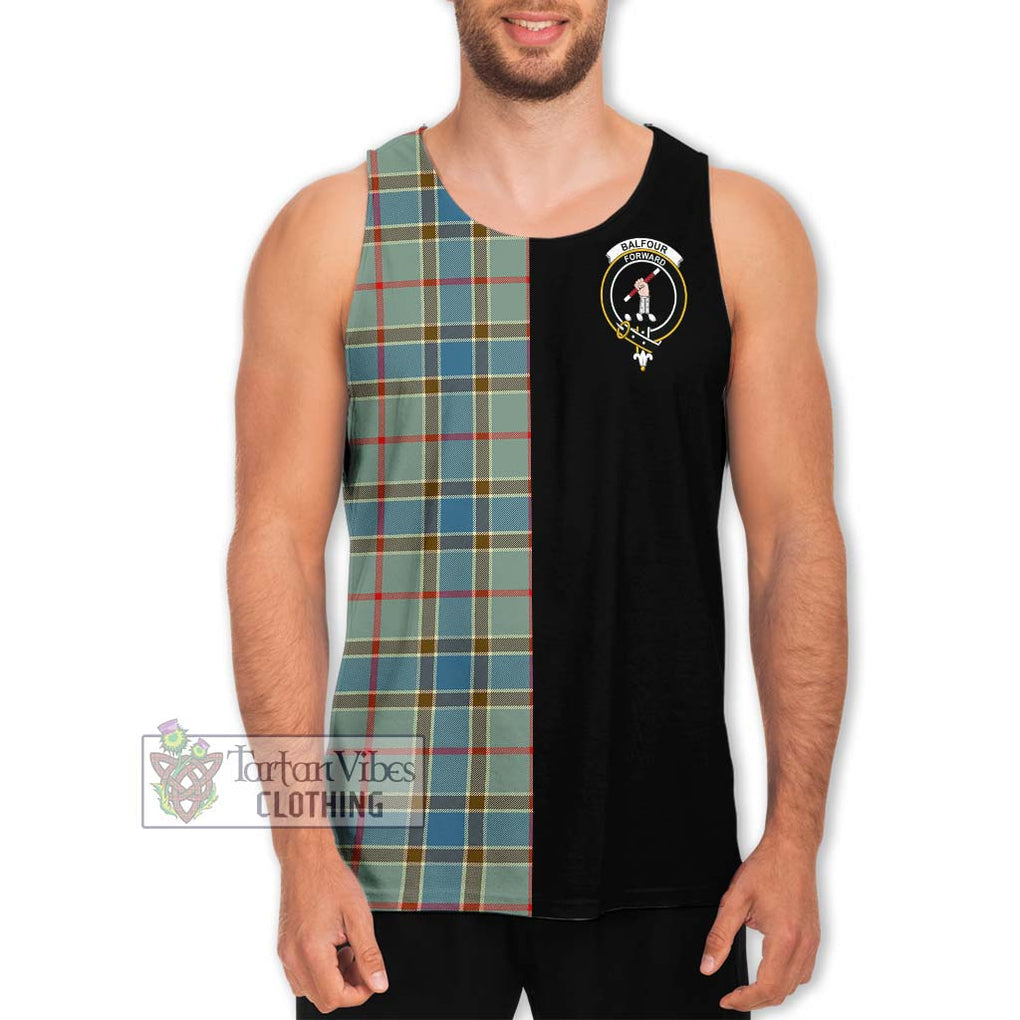 Balfour Blue Tartan Men's Tank Top with Family Crest and Half Of Me Style Men - Tartanvibesclothing Shop