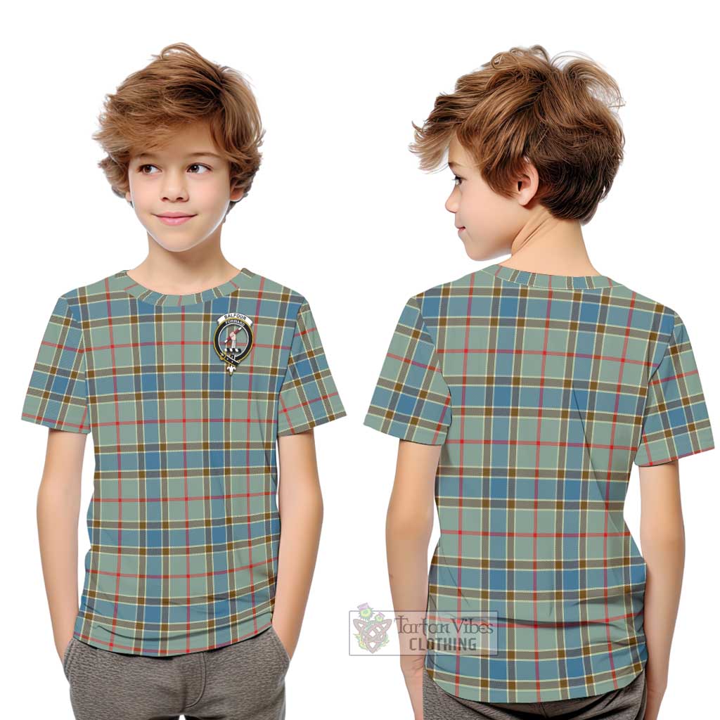 Tartan Vibes Clothing Balfour Blue Tartan Kid T-Shirt with Family Crest